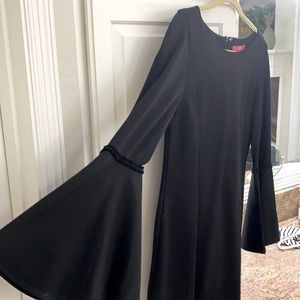 Black, bell sleeved, back zip dress, large.